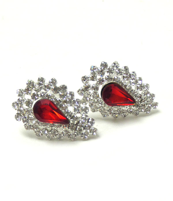 Multi crystal and glass deco teardrop clip on earring 