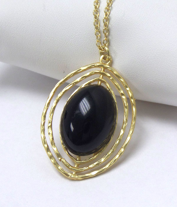 Genuine semi precious stone double layer necklace - jet 