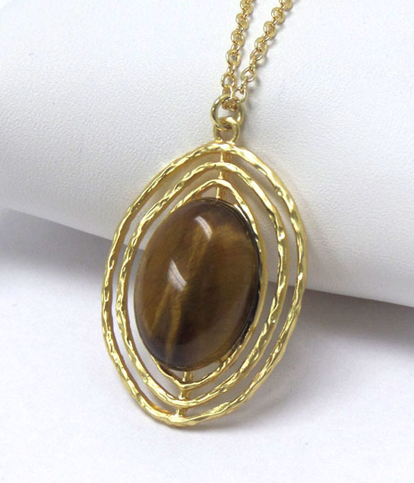 Genuine semi precious stone double layer necklace - tiger eye