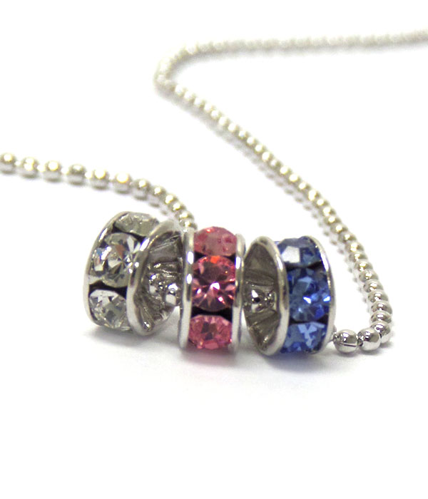 Made in korea whitegold plating triple crystal rondelle necklace
