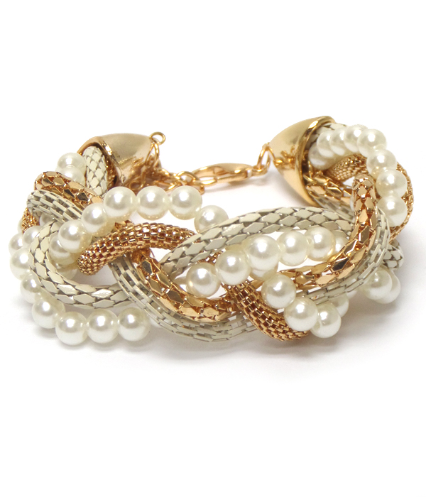 Mesh and pearl chain twist bracelet