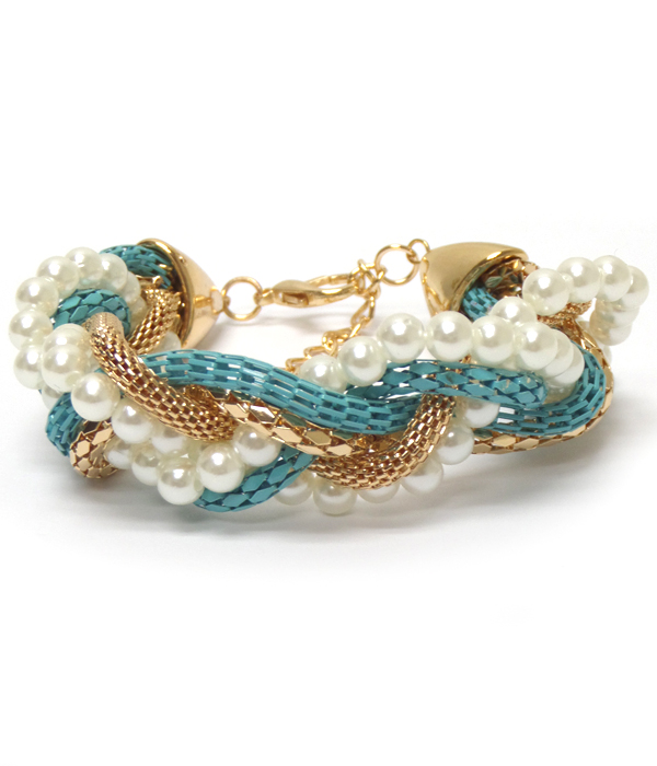 Mesh and pearl chain twist bracelet