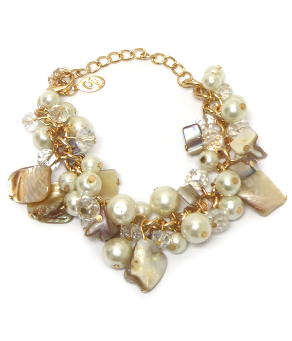 Multi pearl and shell chip bracelet