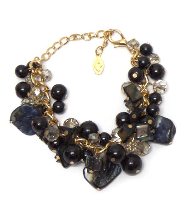 Multi pearl and shell chip bracelet