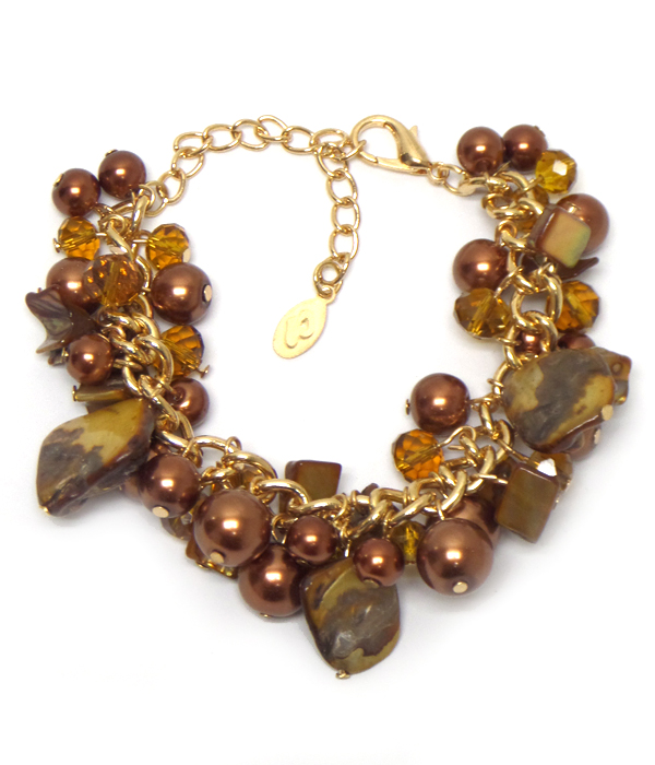 Multi pearl and shell chip bracelet