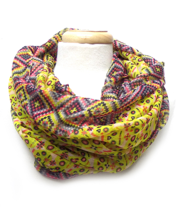 Aztec and skull mix pattern infinity scarf -western