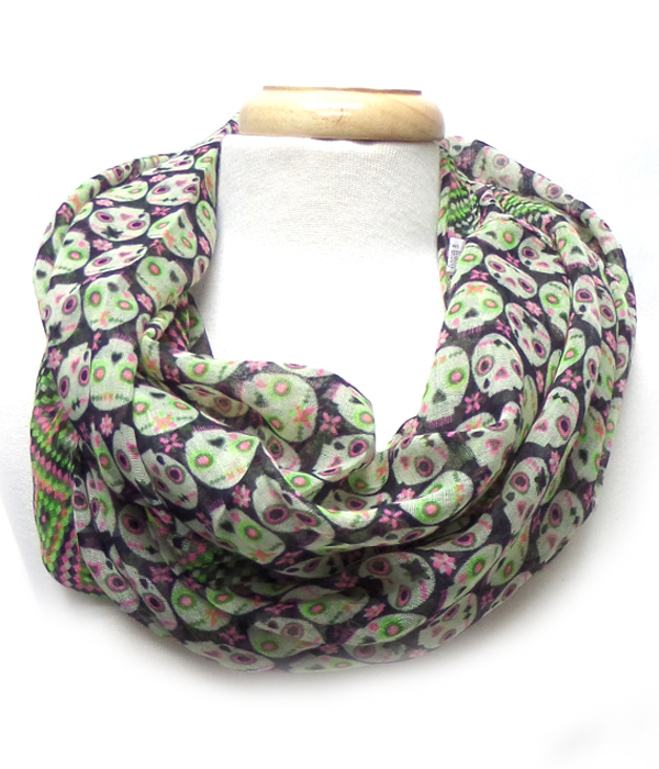 Aztec and skull mix pattern infinity scarf -western