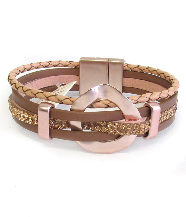 Multi layer leatherette magnetic bracelet - ring