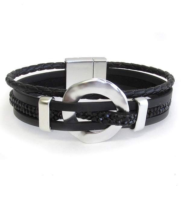 Multi layer leatherette magnetic bracelet - ring