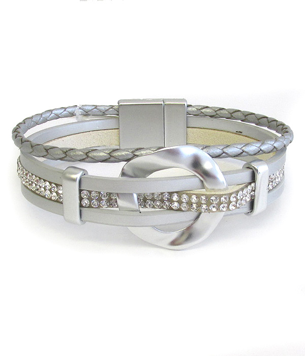 Multi layer leatherette magnetic bracelet - ring