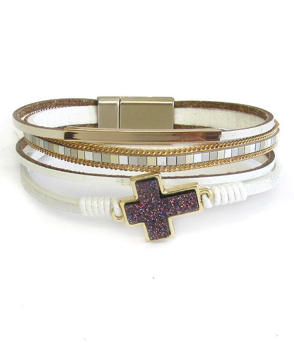 MULTI LAYER LEATHERETTE MAGNETIC BRACELET - DRUZY CROSS