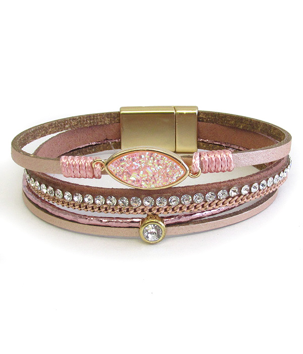 Multi layer leatherette magnetic bracelet - druzy