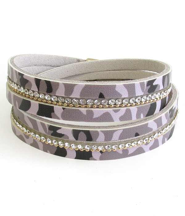 Military look camouflage multi layer double wrap leatherette magnetic bracelet