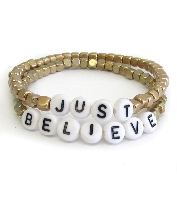 WORD BLOCK GEM STONE DOUBLE STRETCH BRACELET - JUST BELIEVE