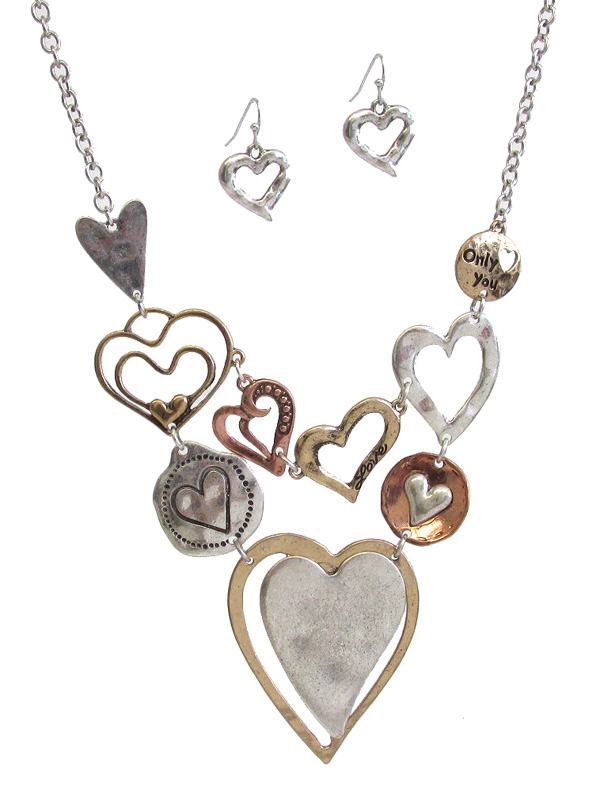 MULTI METAL HEART LINK BIB NECKLACE SET