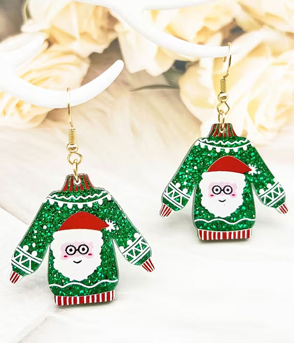 Christmas theme acrylic earring - ugly shirt - santa