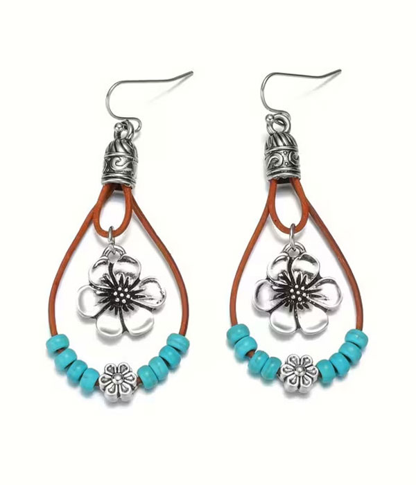 Boho style flower teardrop earring