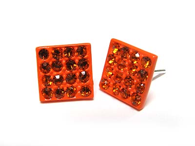 Crystal stud enamel metal square earring 
