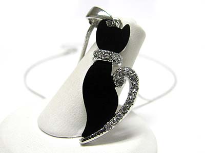 Made in korea whitegold plating crystal deco black cat pendant necklace