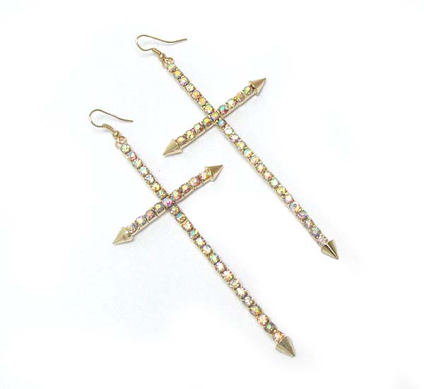 Crystal deco skinny cross earring