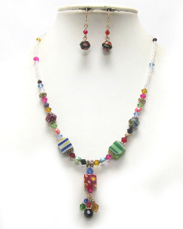 Art deco glass bead necklace earring set