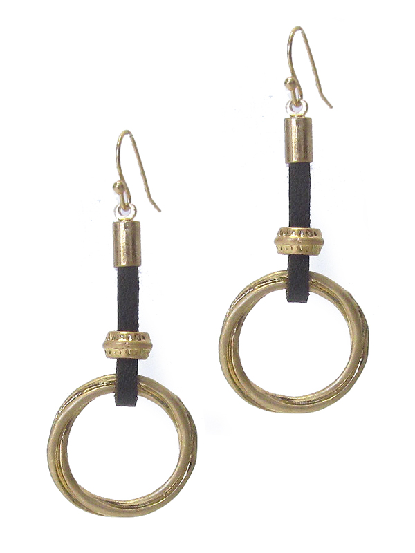 Metal ring and leather earring