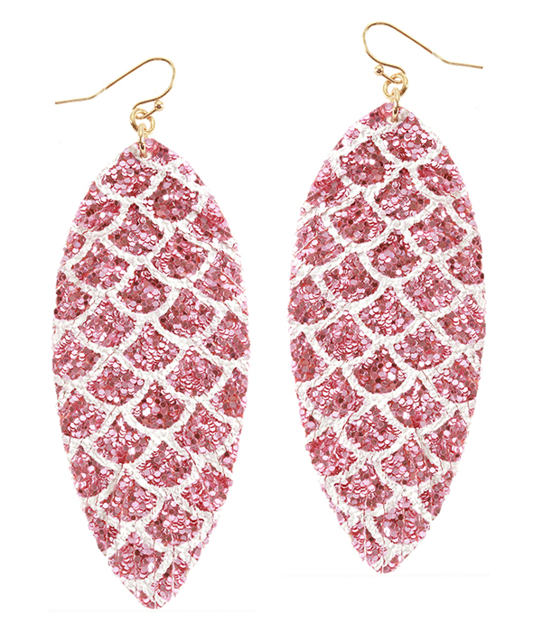 FAUX LEATHER GLITTER MERMAID SCALE EARRING