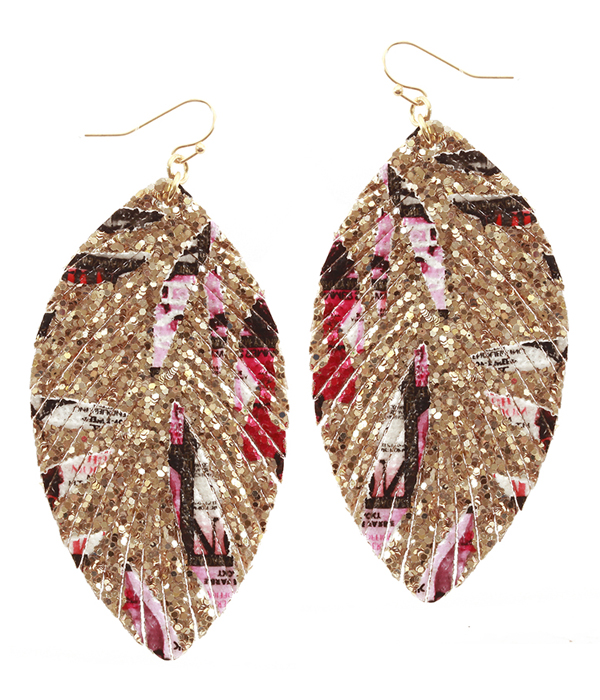 FAUX LEATHER GLITTER FRINGE EARRING