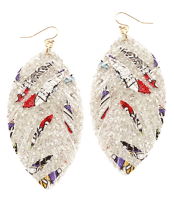 Faux leather glitter fringe earring