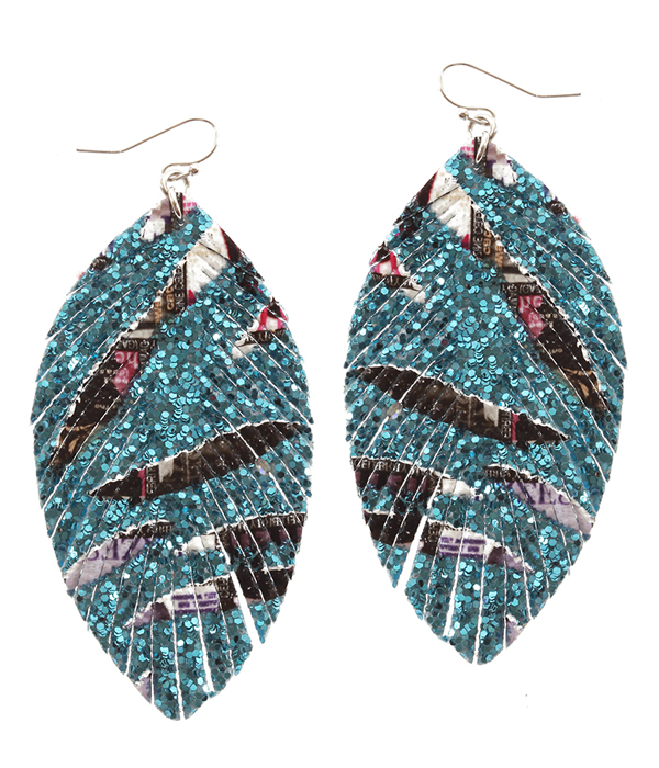 FAUX LEATHER GLITTER FRINGE EARRING