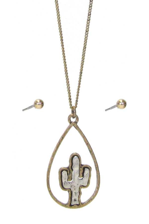 CACTUS TEARDROP PENDANT NECKLACE SET