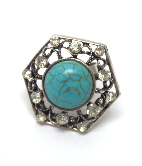 Bohemian faux turquoise stone ring 
