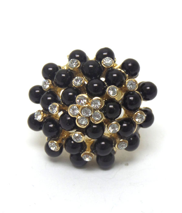 Pearl and crystal flower bouquet adjustable ring