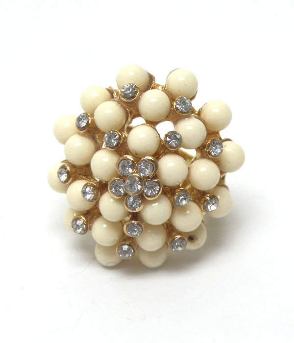 Pearl and crystal flower bouquet adjustable ring