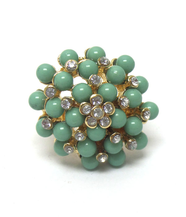 Pearl and crystal flower bouquet adjustable ring