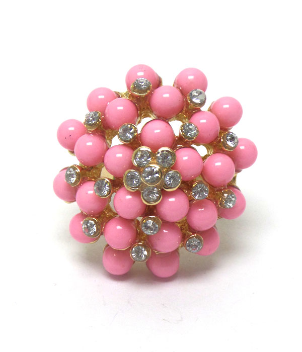 Pearl and crystal flower bouquet adjustable ring