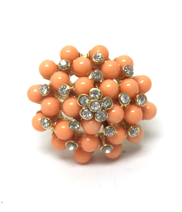 Pearl and crystal flower bouquet adjustable ring