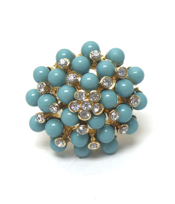 Pearl and crystal flower bouquet adjustable ring