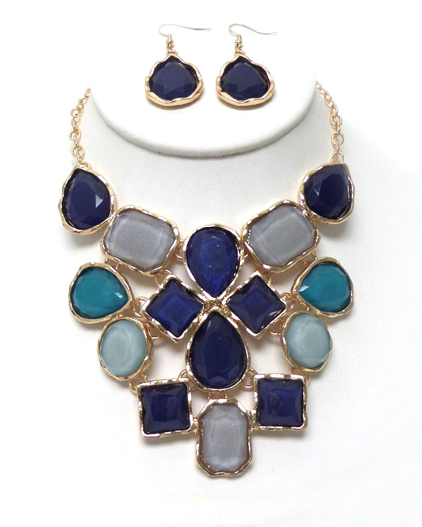 Mutli shape resin stone with casting necklace set