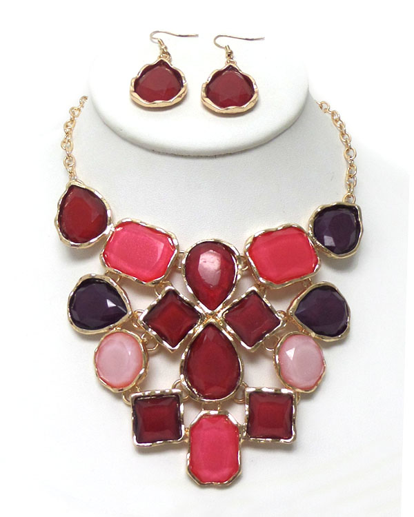 Mutli shape resin stone with casting necklace set