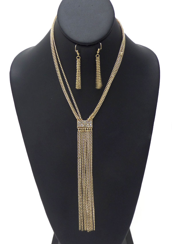 Chain tassel with stones necklace set 
