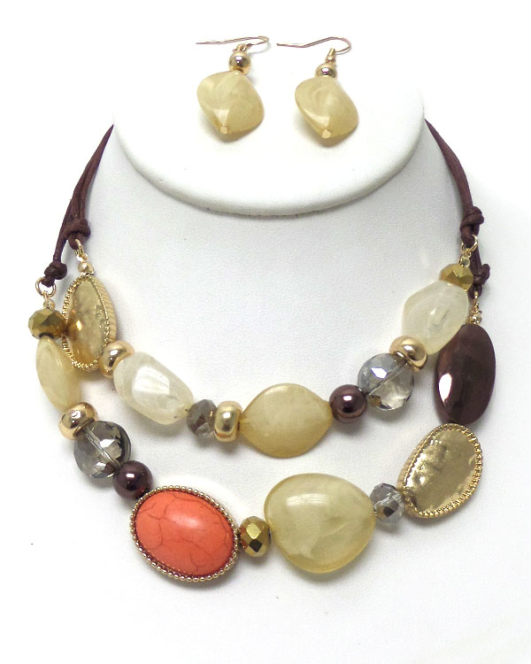 Color and casting mix with suede cord necklace set