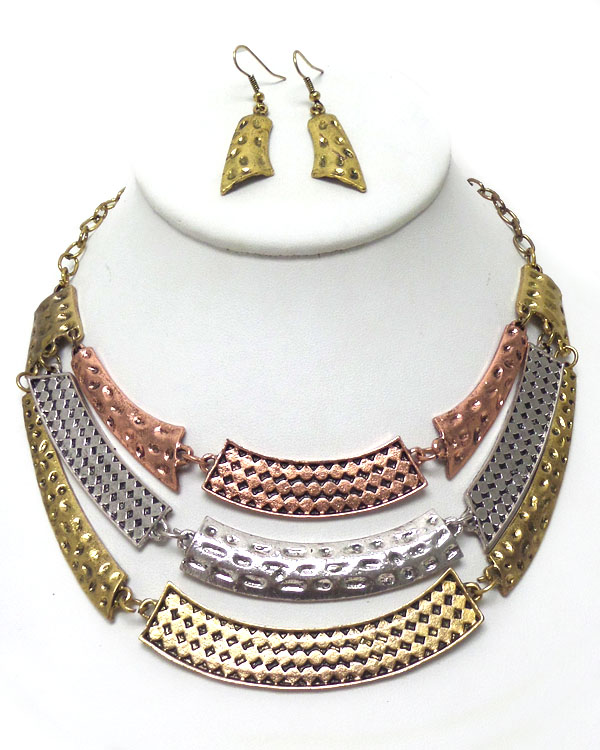Multi color with three row casting necklace set 