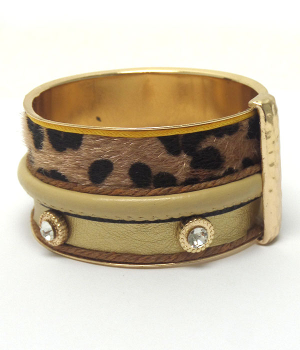 Thick metal and fur bangle 
