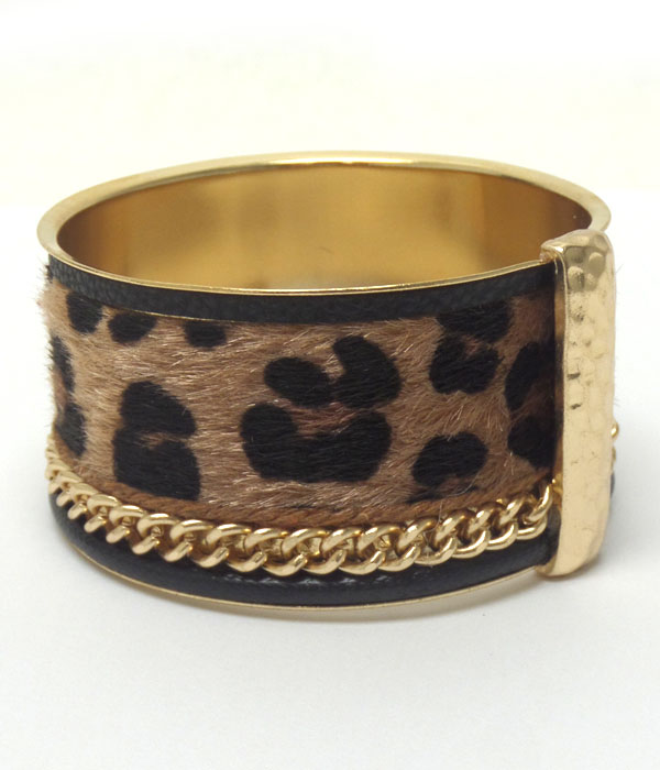 Thick metal and fur bangle