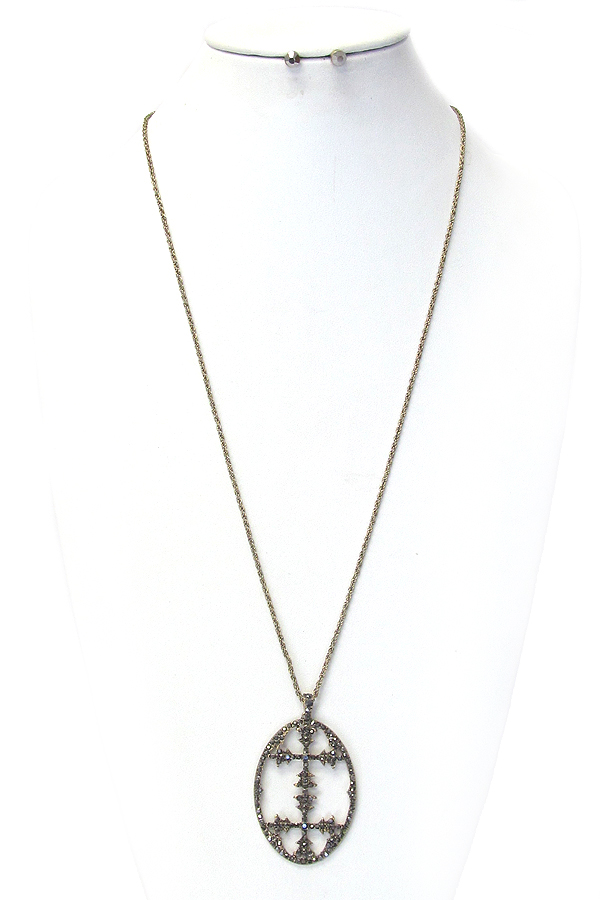 Hematite oval pendant long necklace set
