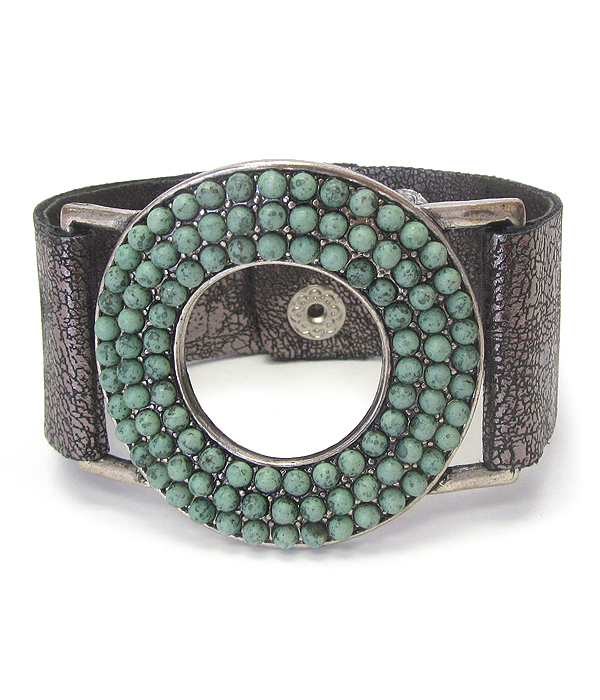 Multi turquoise stud ring leather bracelet