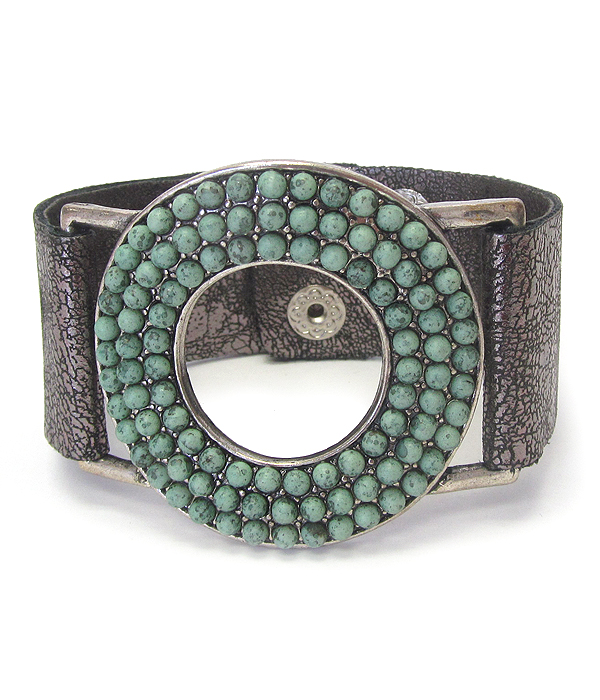 MULTI TURQUOISE STUD RING LEATHER BRACELET