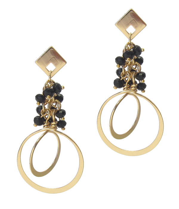 MULTI GLASS BEAD AND DOUBLE METAL HOOP DROP EARRING