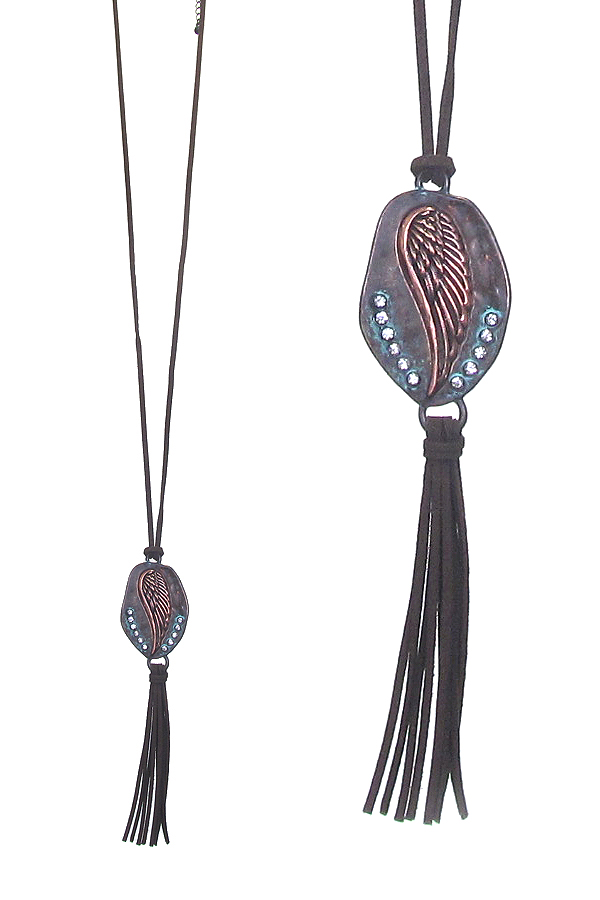 Western style pendant and suede tassel long necklace - wing